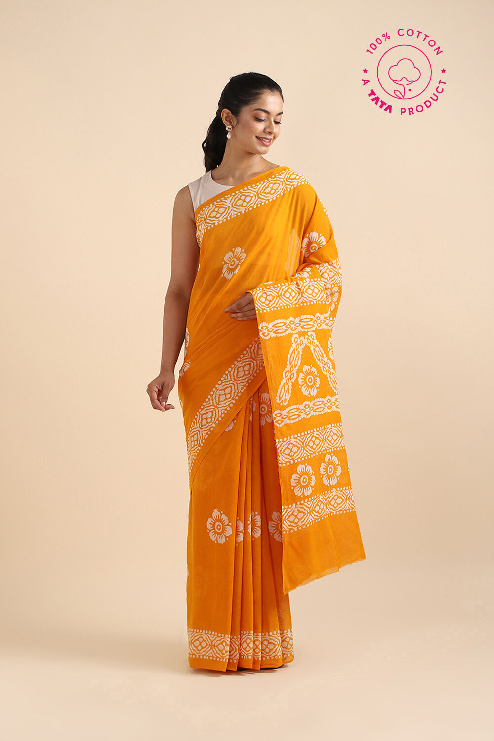 Yellow Pure Cotton Batik Saree image number null