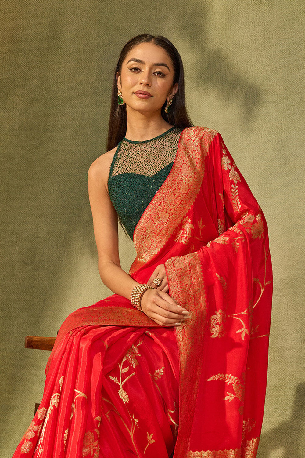 Red Woven Pure Viscose Saree image number null