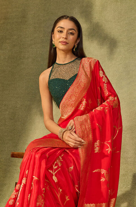 Red Woven Pure Viscose Saree