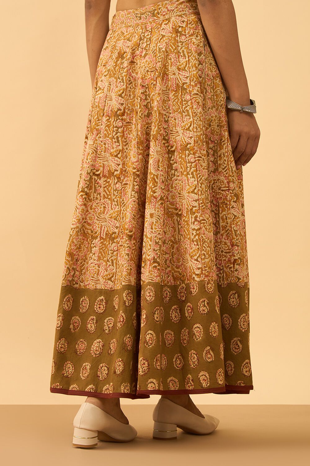 Light Green Printed Kalamkari Pure Cotton Ethnic Skirt image number null