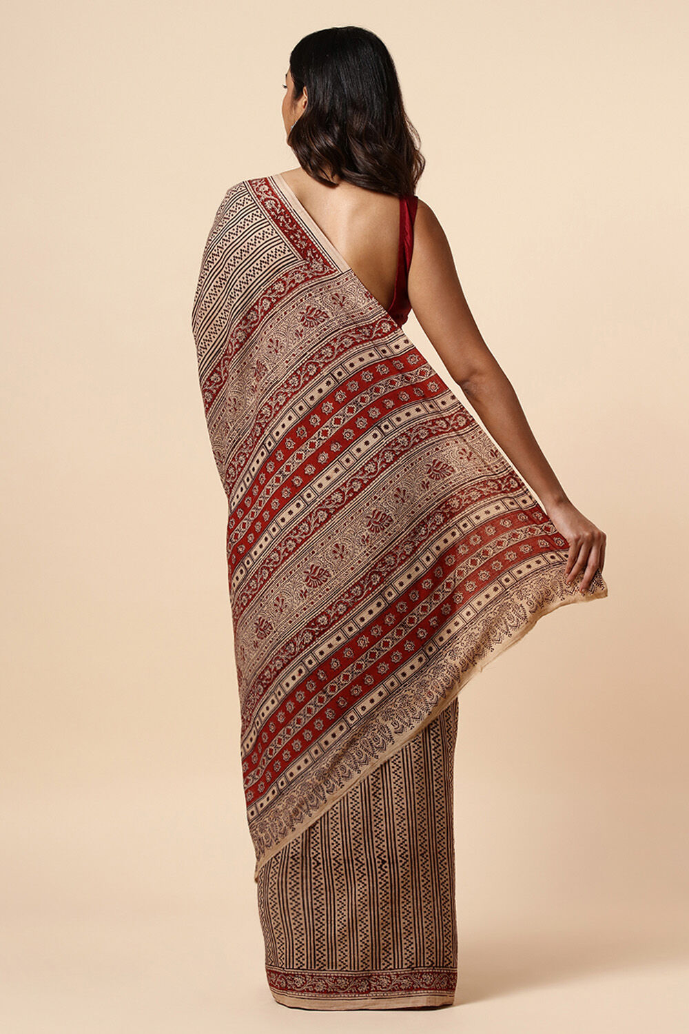 Beige Pure Khadi Cotton Printed Kalamkari Saree image number null