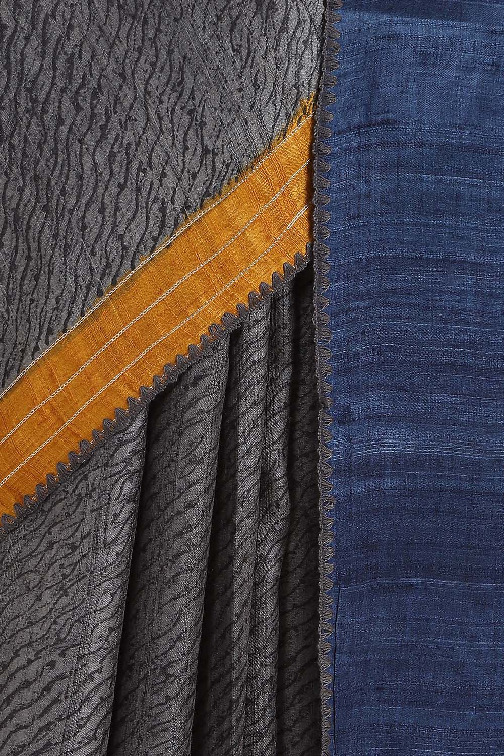 Grey Pure Tussar Silk Embroidered Saree image number null