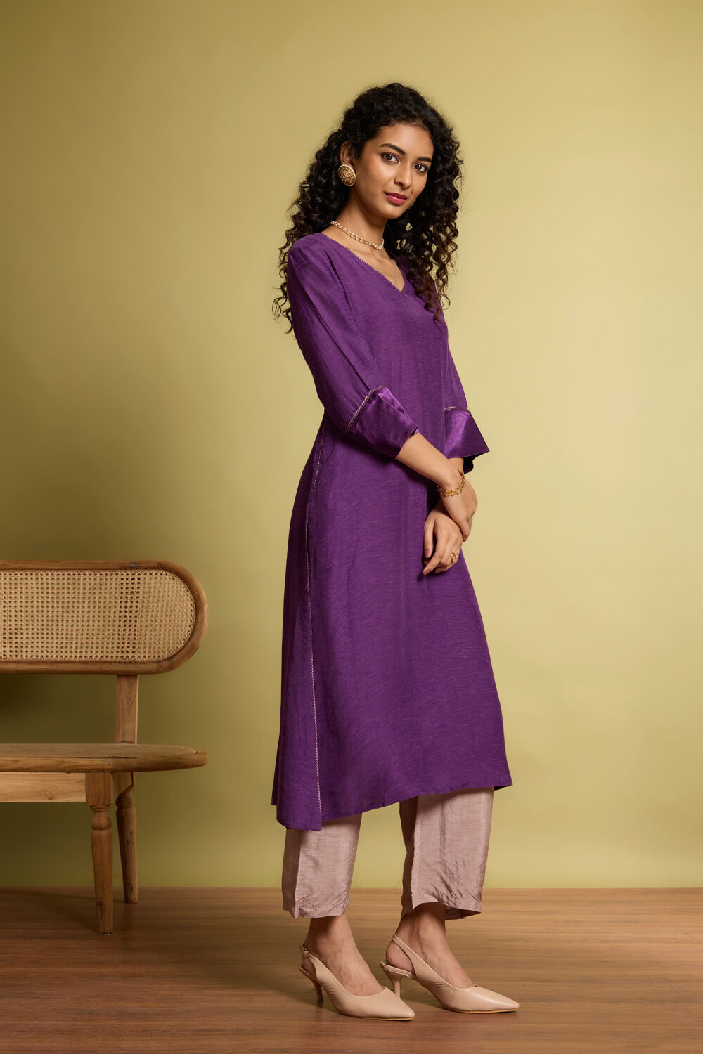 Purple Viscose Embroidered Kurta image number null