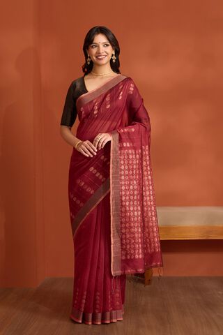 Red Pure Silk Cotton Bengal Woven Saree thumbnail image number null