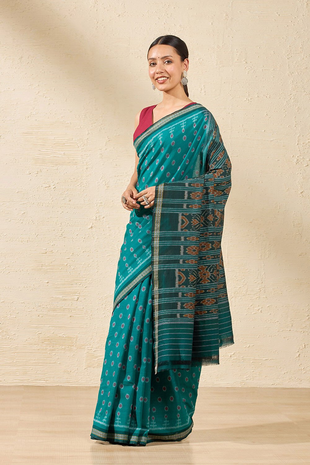 Green Odisha Pure Cotton Ikat Saree image number null