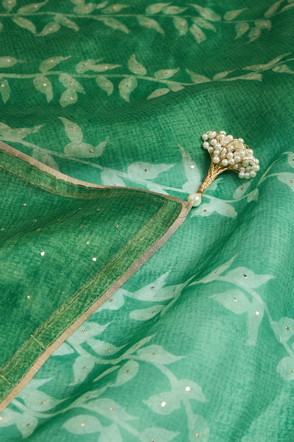 Green Pure Silk Organza Batik Saree image number null