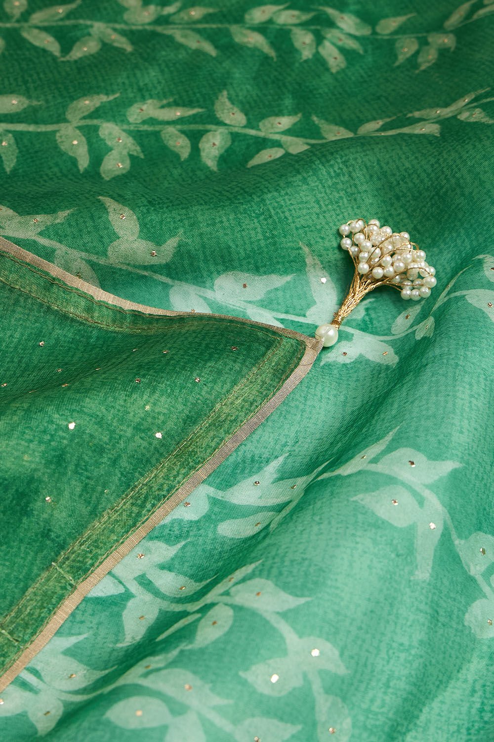 Green Pure Silk Organza Batik Saree image number null