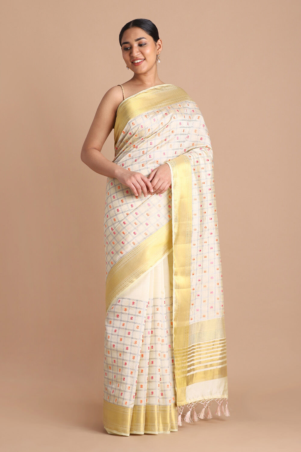 White Pure Embroidered Saree image number null