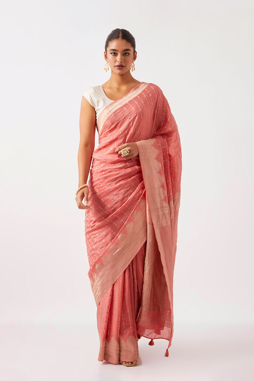Light Orange Pure Crepe Woven Saree image number null