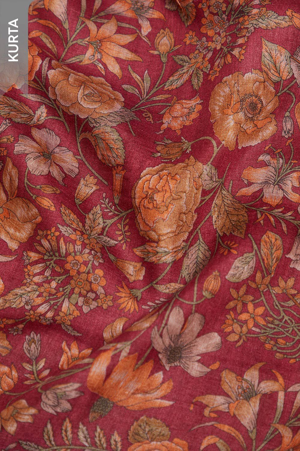 Red Screen Printed Pure Tussar Silk Unstitched Suit Set image number null