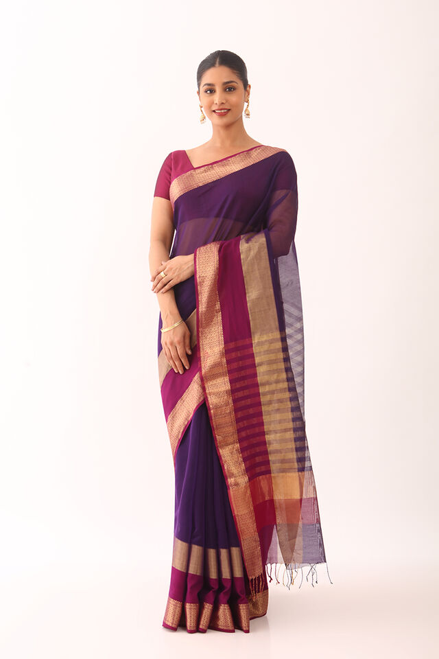 Purple Woven Pure Silk Cotton Maheswari Saree
