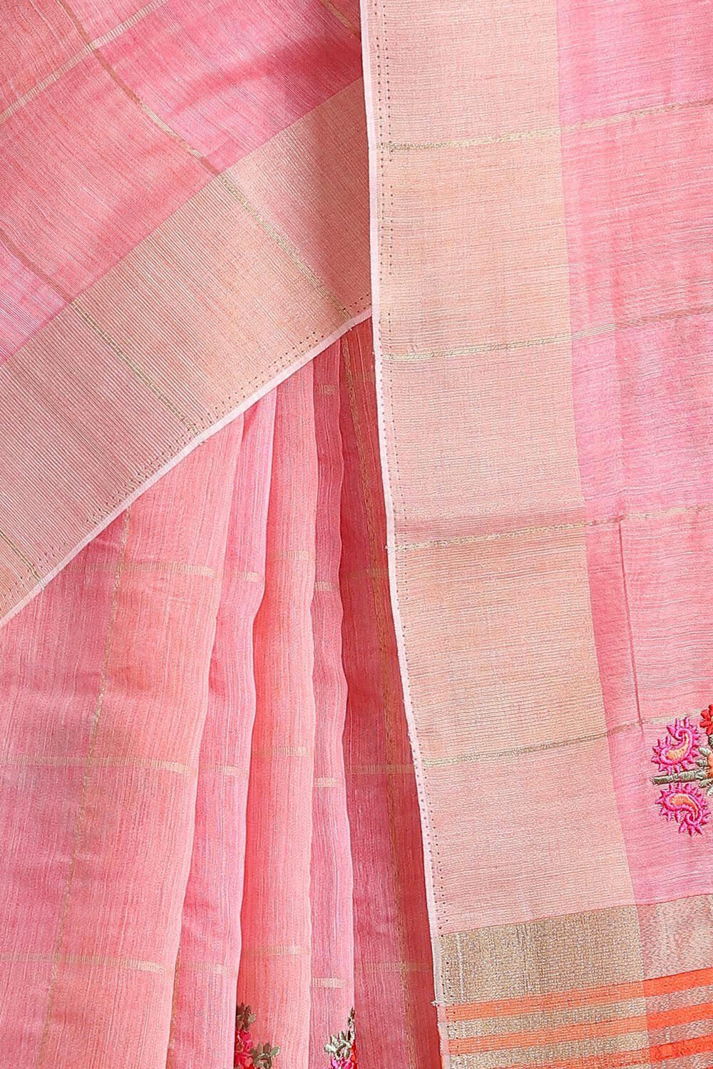 Pink Pure Embroidered Saree image number null