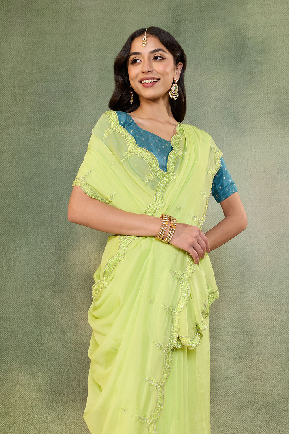 Light Green Viscose Organza Embroidered Saree image number null