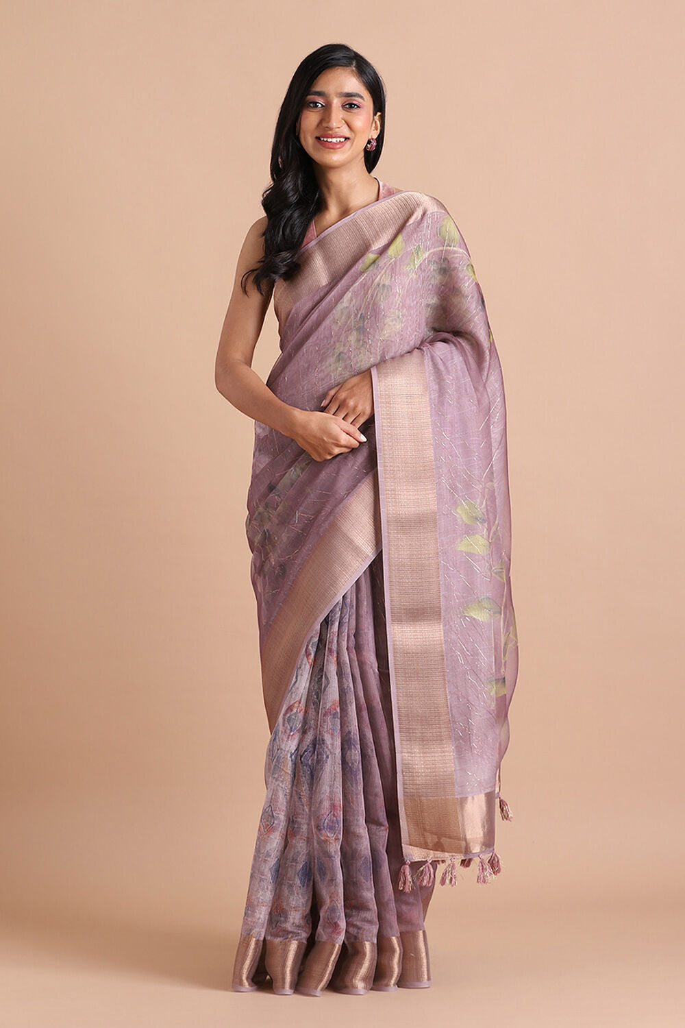 Purple Pure Embroidered Saree image number null