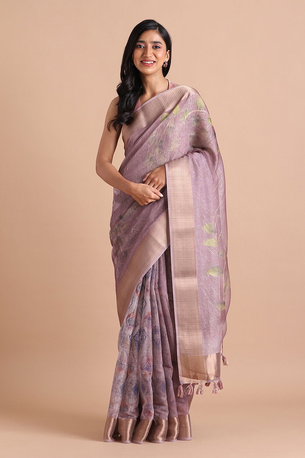 Purple Pure Embroidered Saree image number null
