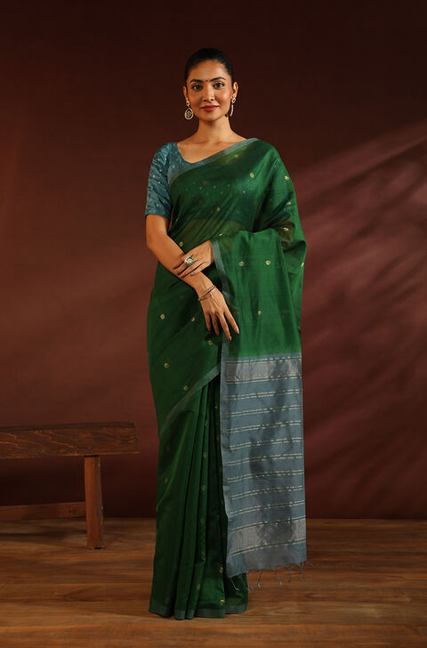 Green South Pure Silk Cotton Woven Saree