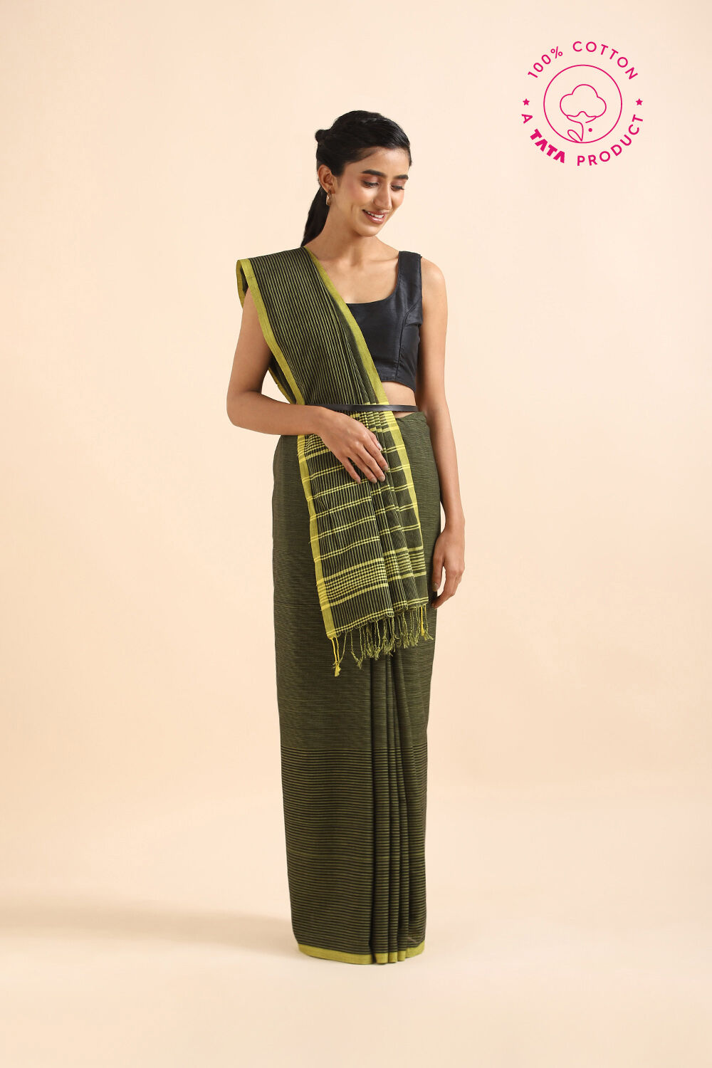 Green Pure Cotton Bengal Saree image number null