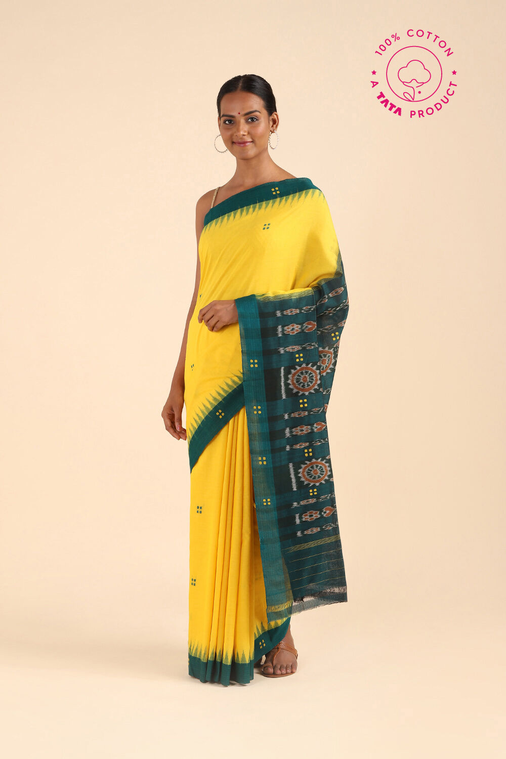 Yellow Pure Cotton Odissa Ikat Saree image number null