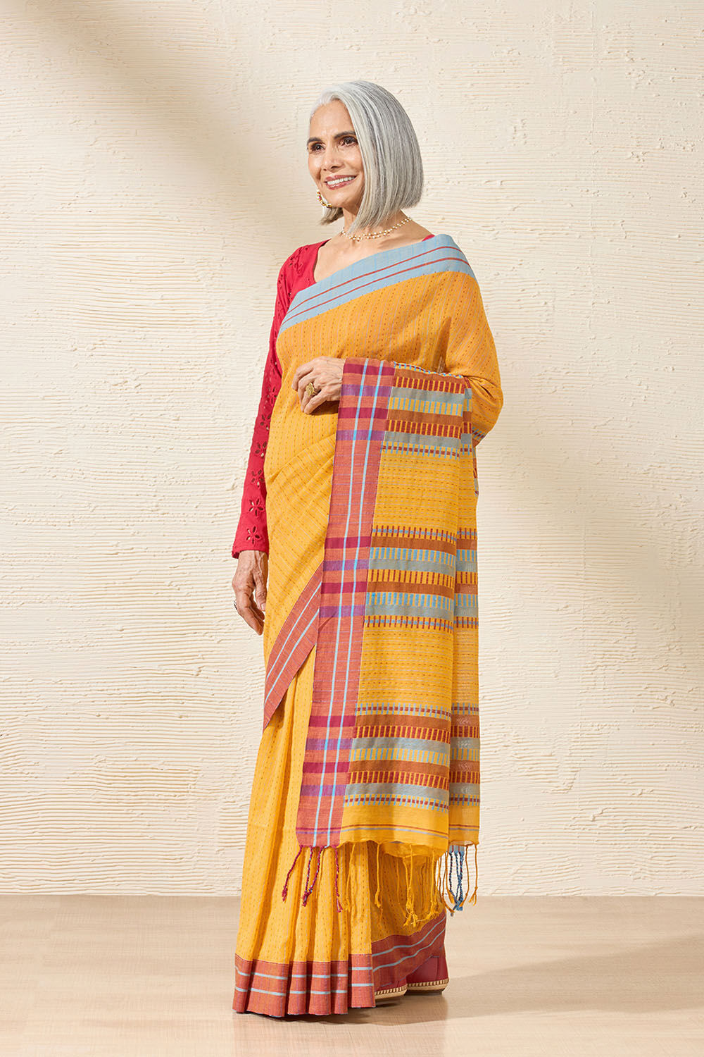 Yellow Woven Pure Cotton Bengal Saree image number null