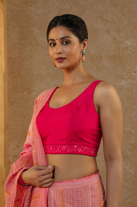 Pink Viscose Embroidery Blouse
