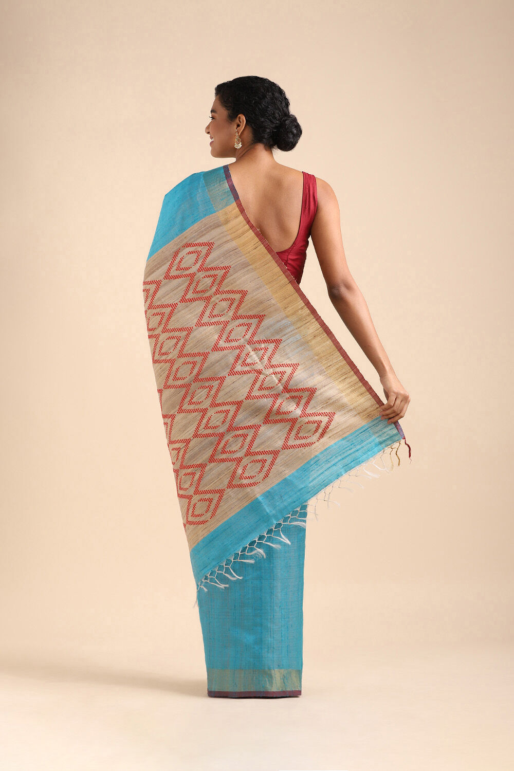 Light Blue Pure Tussar Silk Bhagalpuri Saree image number null