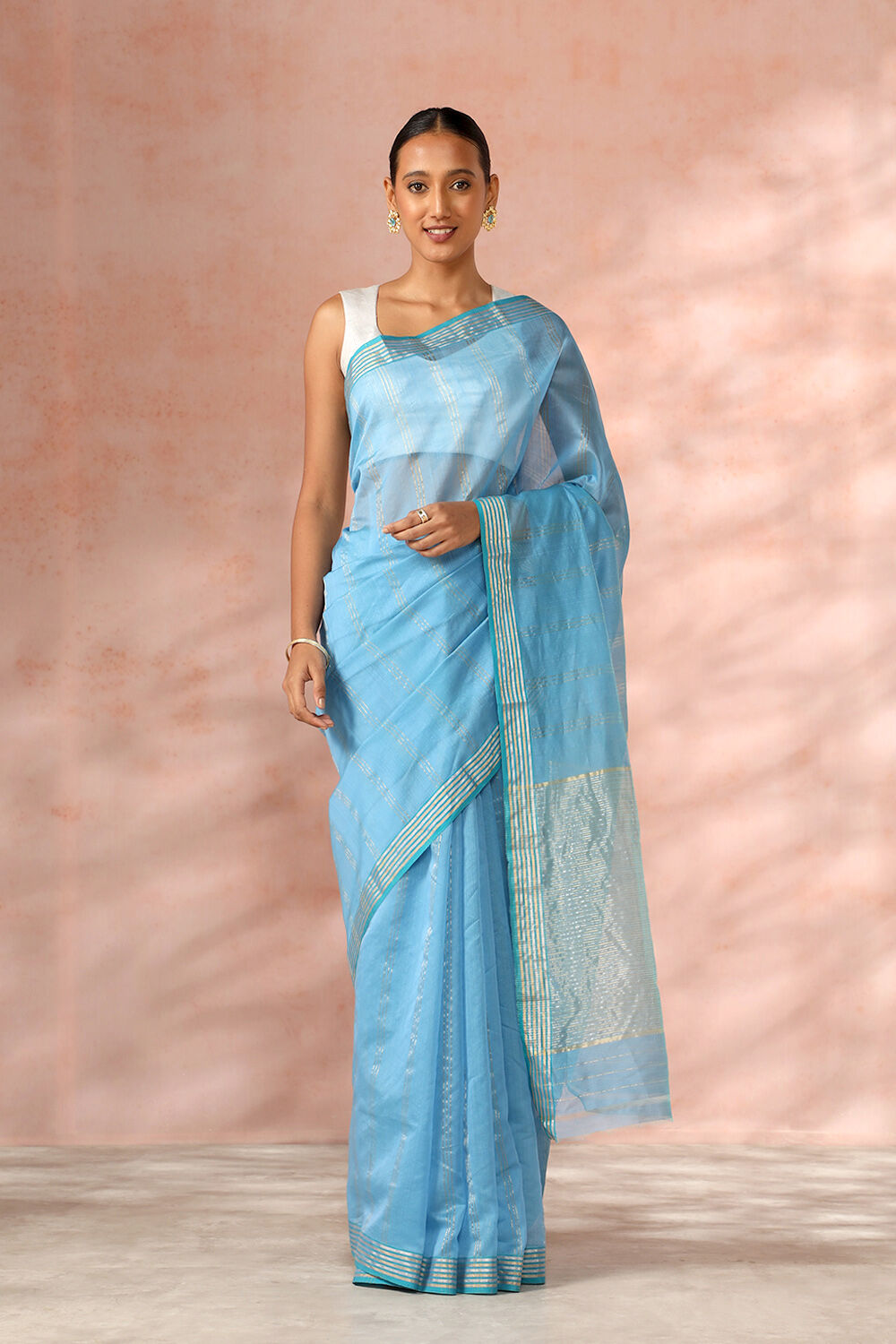 Blue Chanderi Pure Silk Cotton Woven Saree image number null