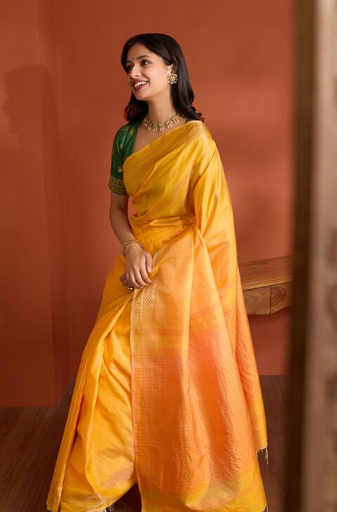 Light Orange Pure Silk Bishnupur Woven Saree