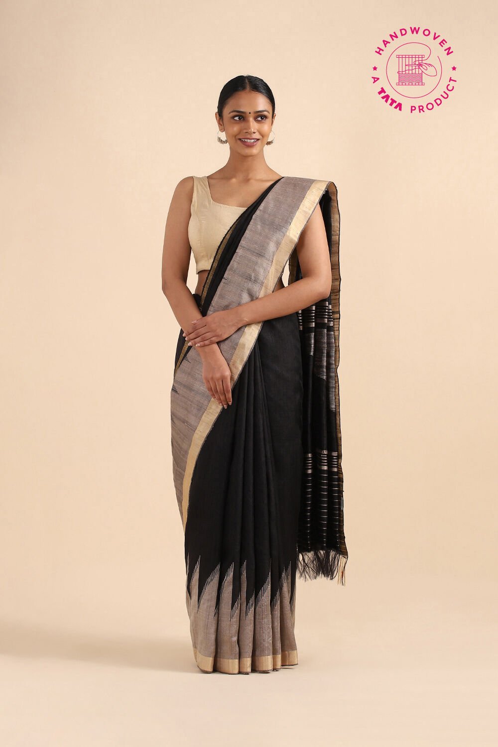 Black Pure Silk Woven Saree image number null