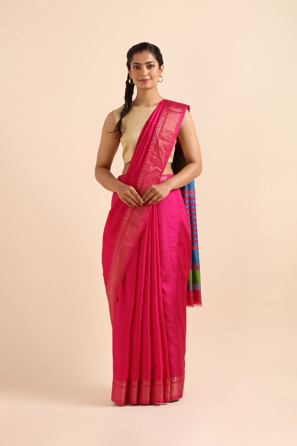 Dark Pink Pure Silk Woven Saree image number null