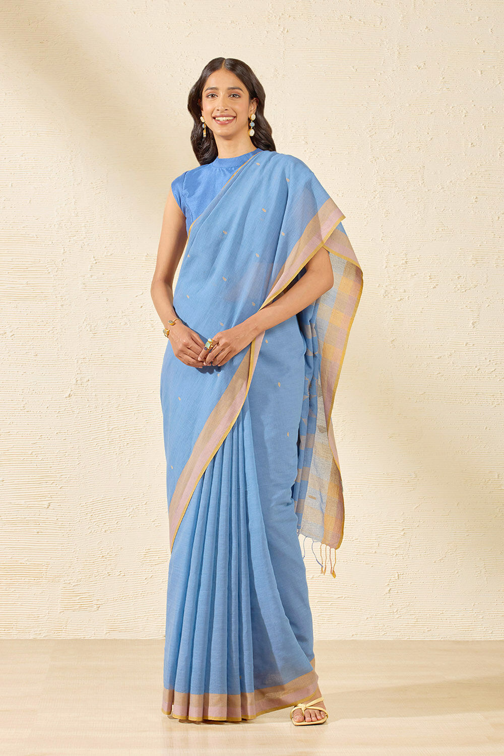Blue Bengal Pure Cotton Jamdani Saree image number null