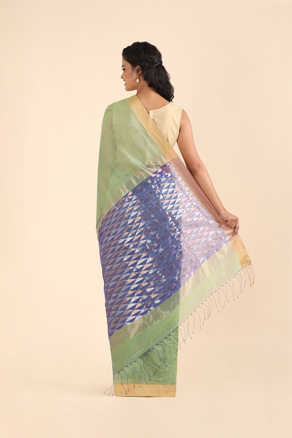 Light Green Pure Silk Cotton Bengal Saree image number null