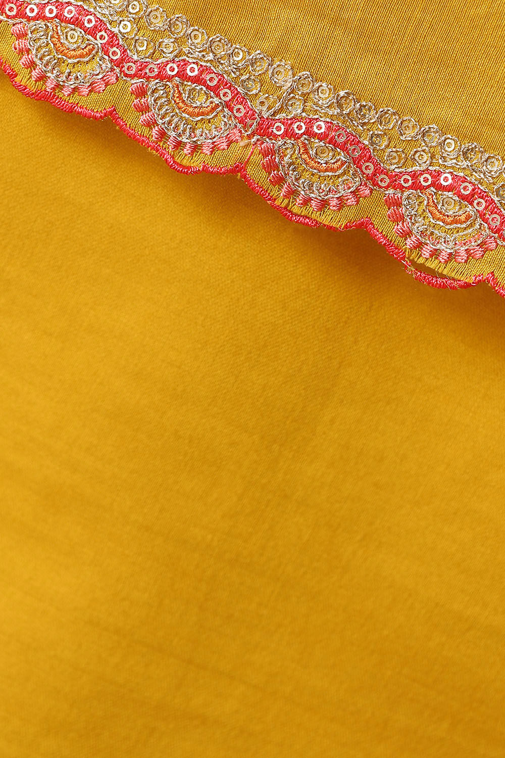Yellow Silk Cotton Embroidered Semistitched Suit Set image number null