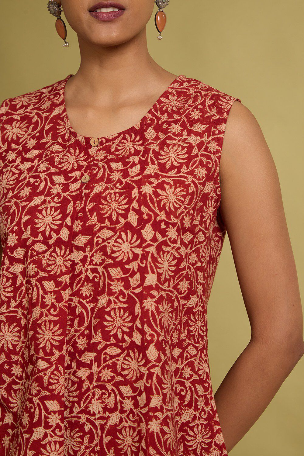 Dark Red Bagru Block Printed Pure Cotton Short Top image number null