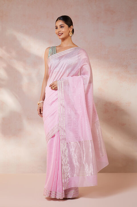 Pink Woven Pure Silk Cotton Chanderi Saree