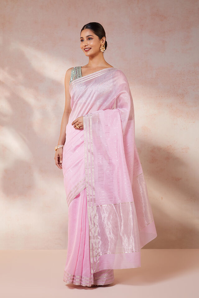 Pink Woven Pure Silk Cotton Chanderi Saree