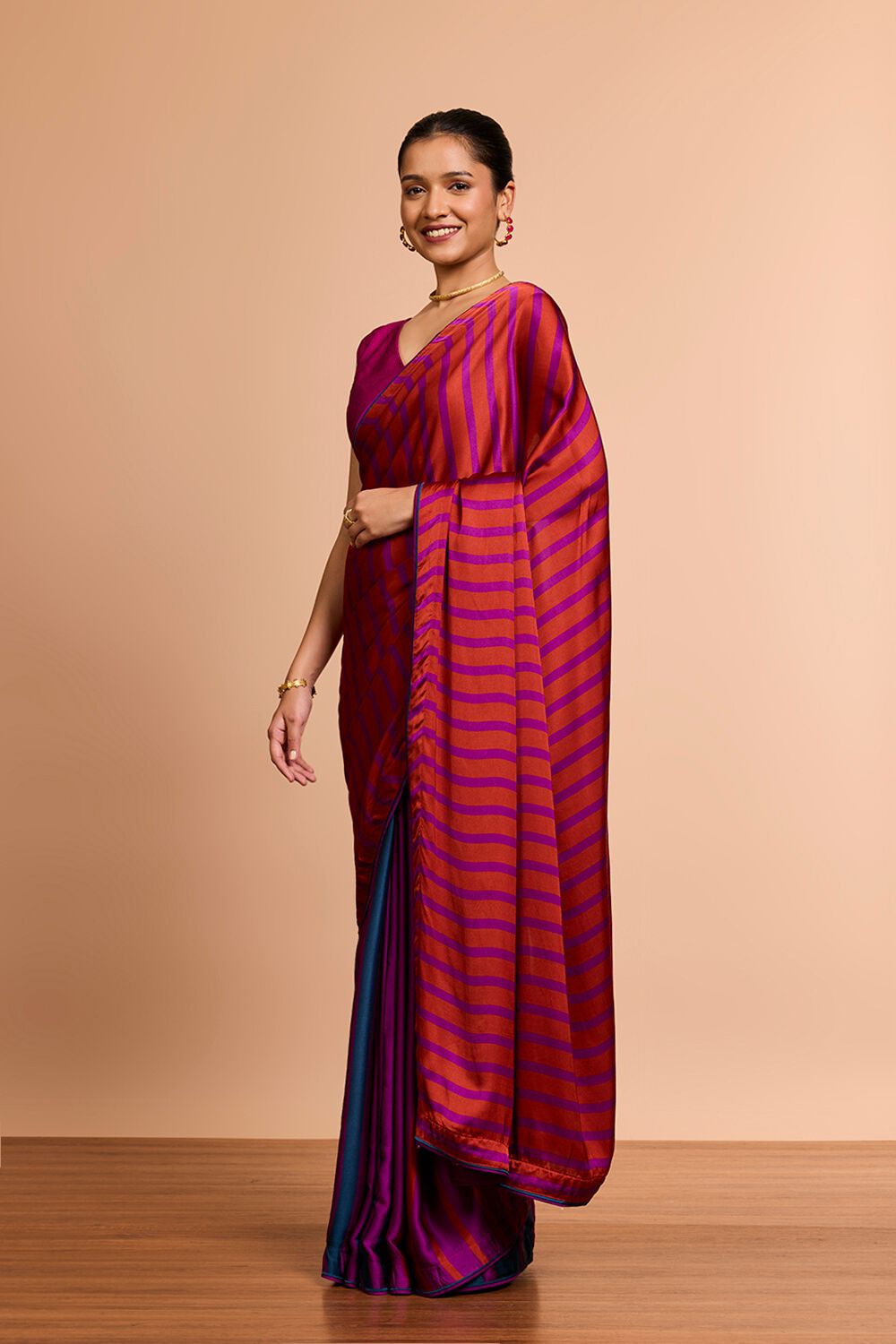 Purple Printed Viscose Saree image number null