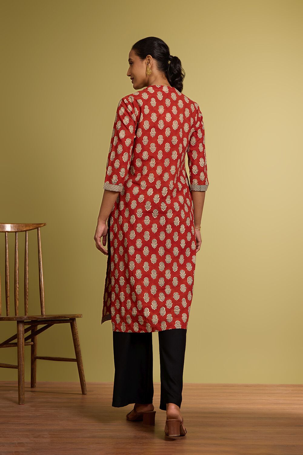 Dark Red Bagru Block Printed Pure Cotton Kurta image number null