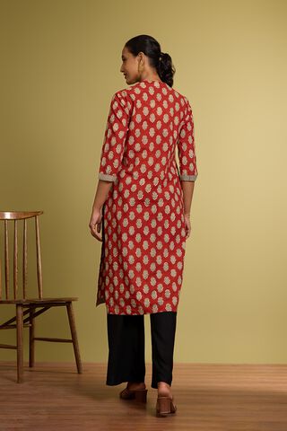 Dark Red Bagru Block Printed Pure Cotton Kurta thumbnail image number null