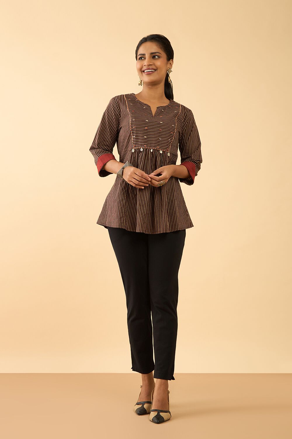 Black Block Printed Pure Cotton Short Top image number null