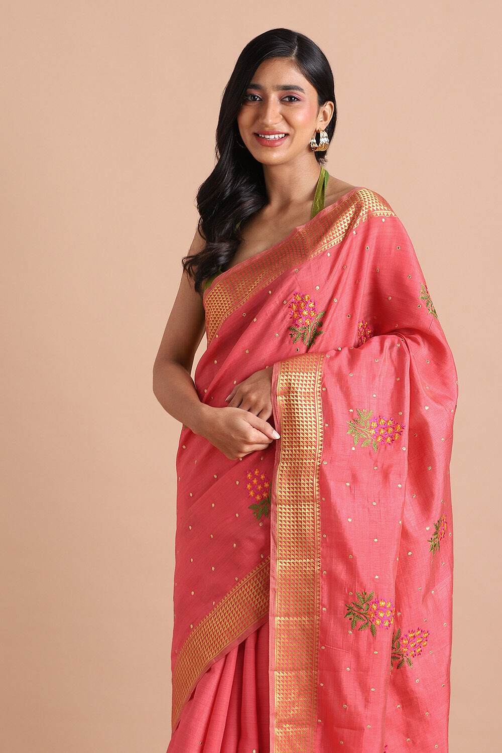 Pink Pure Embroidered Saree image number null