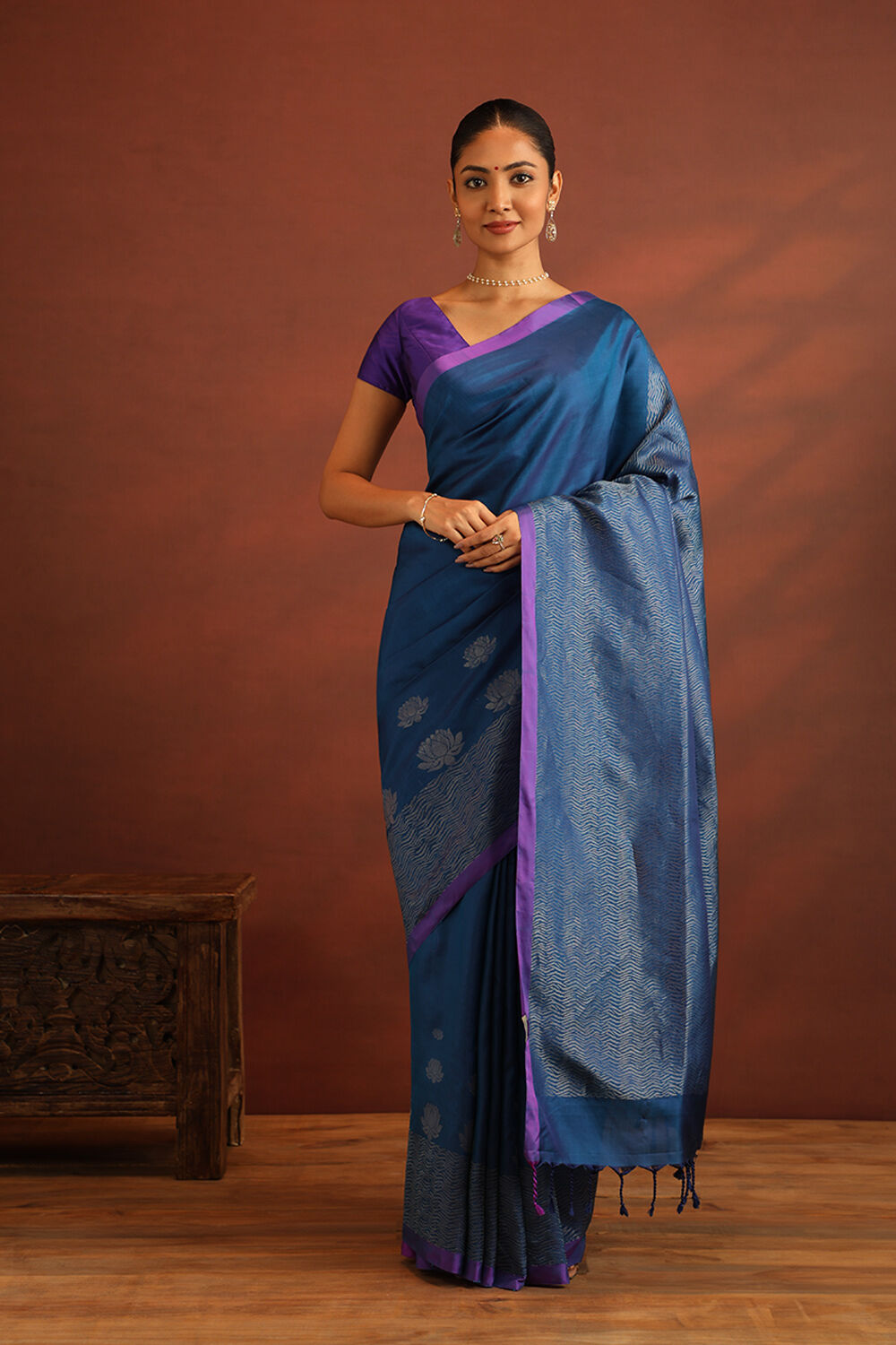 Dark Blue Woven Pure Soft Silk Saree image number null