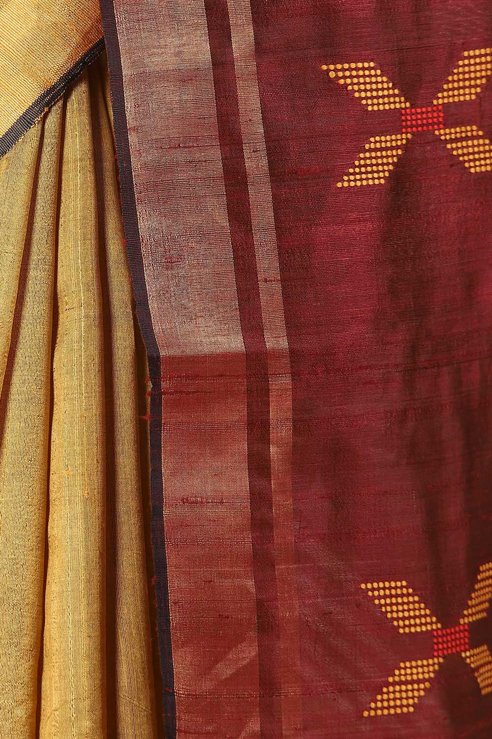 Dark Yellow Pure Tussar Silk Bhagalpuri Saree image number null