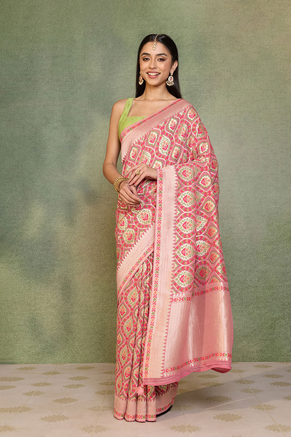 Pink Woven Viscose Georgette Saree image number null