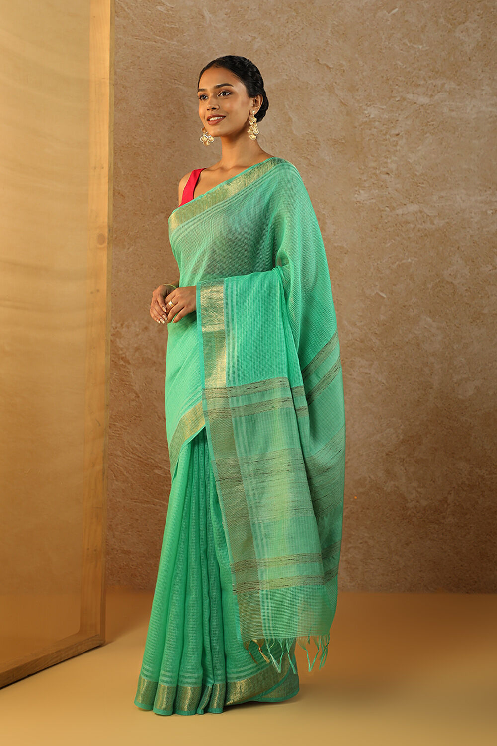 Green Bhagalpur Woven Pure Tussar Silk Saree image number null