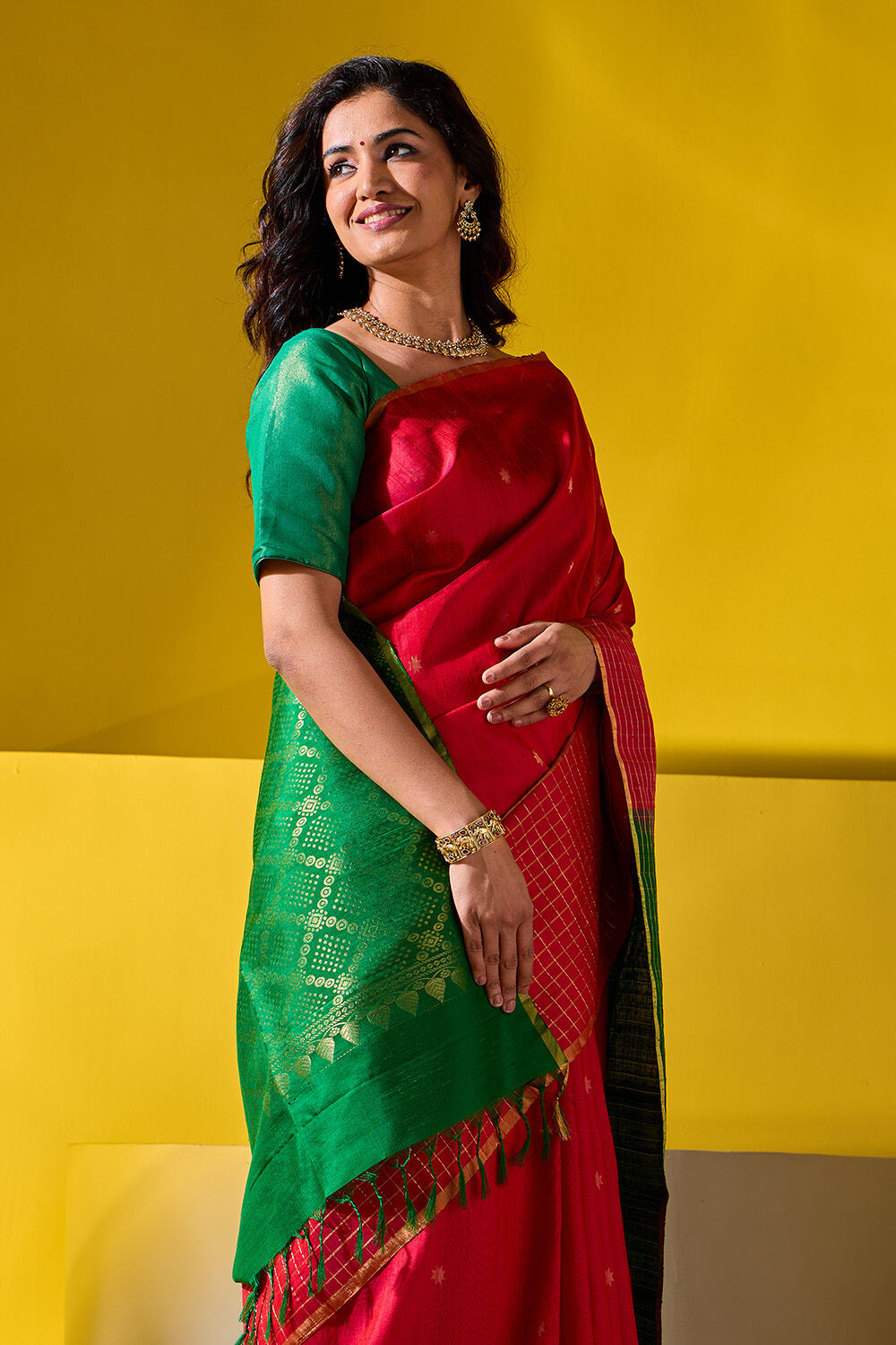Red Woven Pure Soft Silk Saree image number null