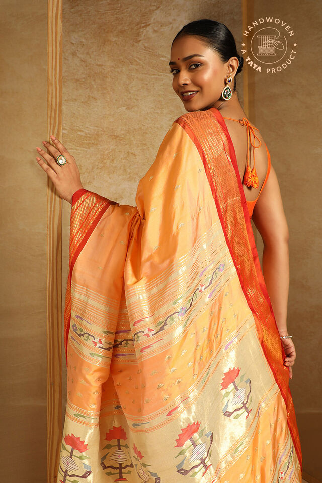 Orange Pure Silk Paithani Saree