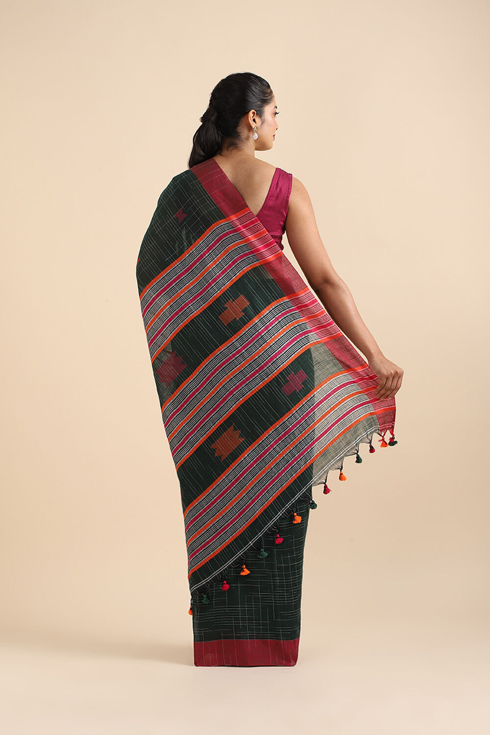 Dark Pure Green Cotton Bengal Saree image number null