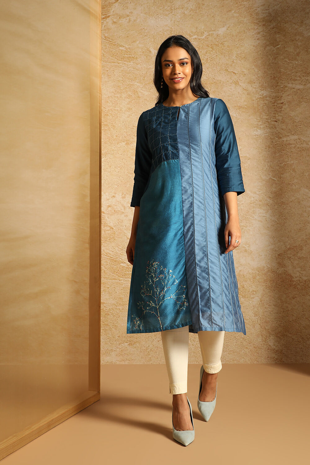 Blue Pure Silk Cotton Cyanotype Kurta image number null