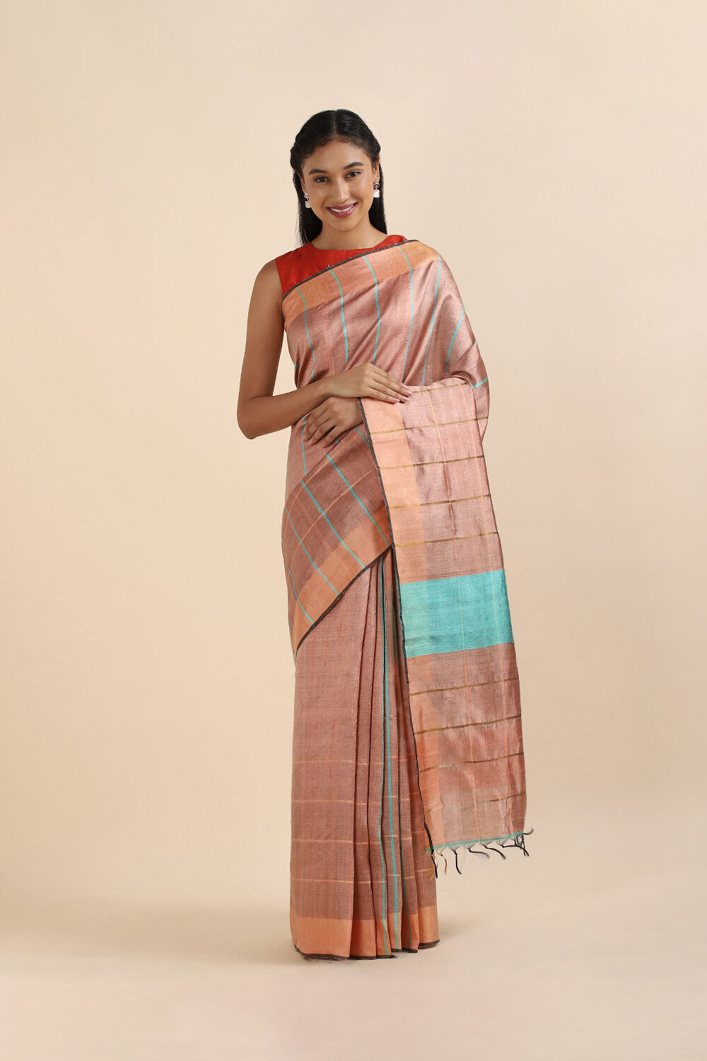 Light Pink Pure Tussar Silk Bhagalpuri Saree image number null