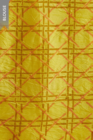 Yellow Block Printed Viscose Luxe Saree thumbnail image number null
